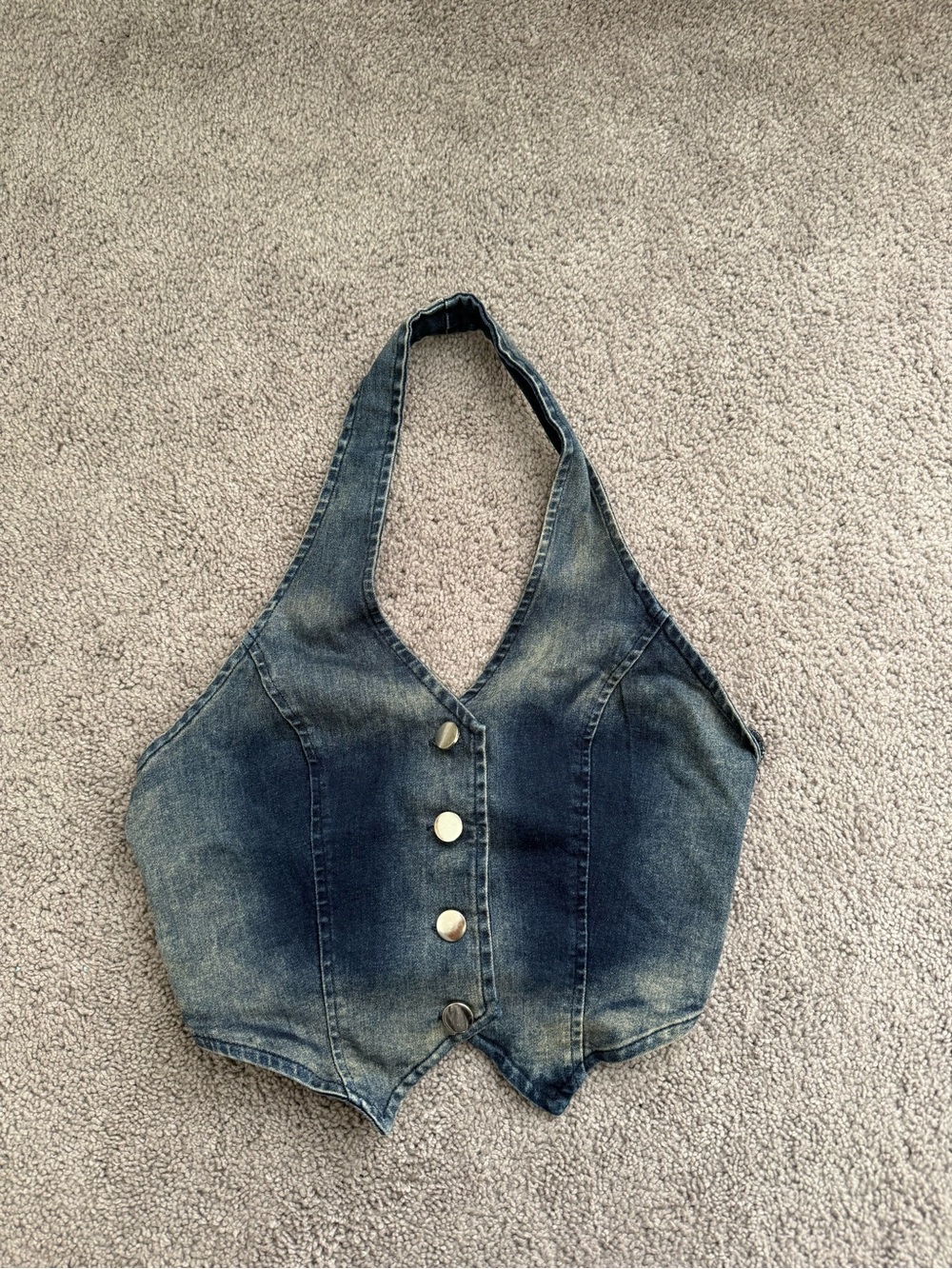 Fashion Nova Denim Halter Crop Top - Blue -